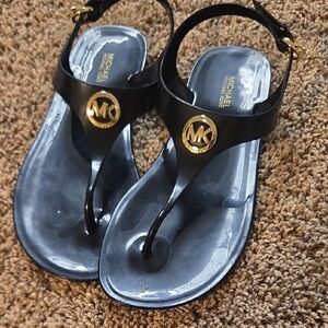 Michael Kors Black Sandals with Gold Logo